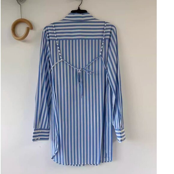 NWT STAUD Alita Tunic Shirt Dress Medium Blue White Stripe Causal - Picture 7 of 11